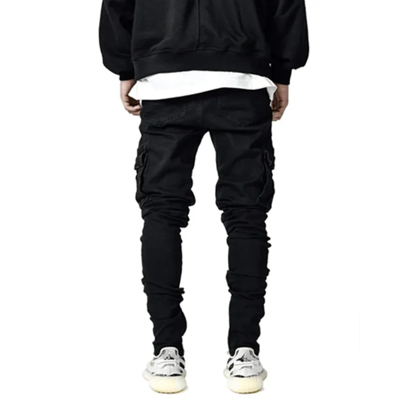 New Men's Jeans Side Pockets Slim Fit Casual Streetwear Men's Jeans Full Length Pencil Pants Denim Trousers