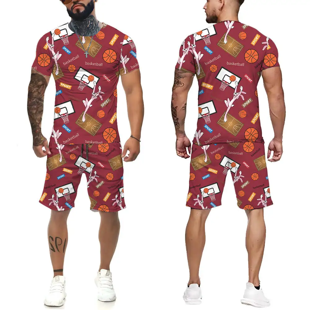 

2022 new men's top+pants 2 -piece round neck men's suit fashion handsome fast delivery 3D printing set