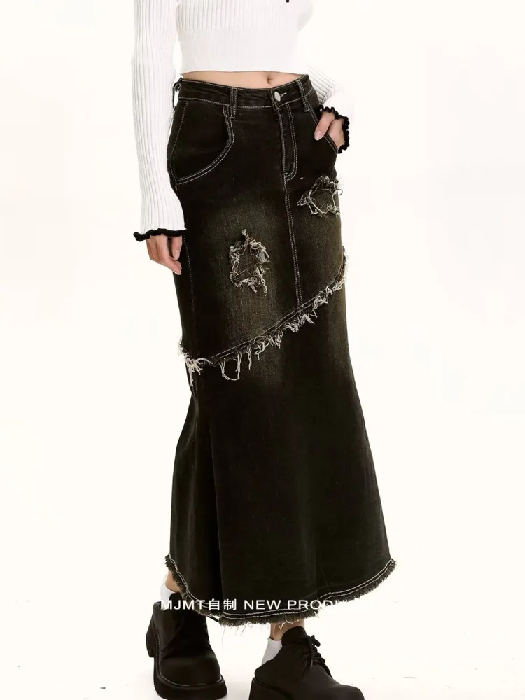 Универсальная джинсовая юбка в стиле ретро женская летняя трапециевидная