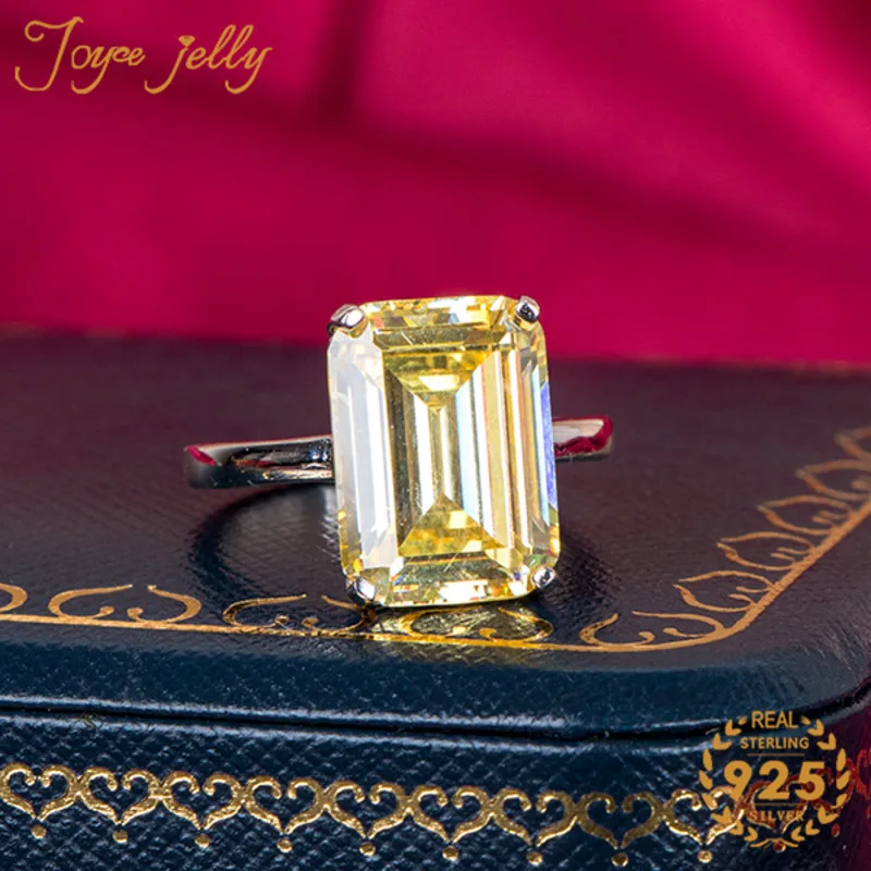 

JoyceJelly Luxury 10 Carat Ring Women's Silver 925 Jewelry Simple Rectangular Gemstone 10*14mm AAAAA Zircon Wholesale Size5-9