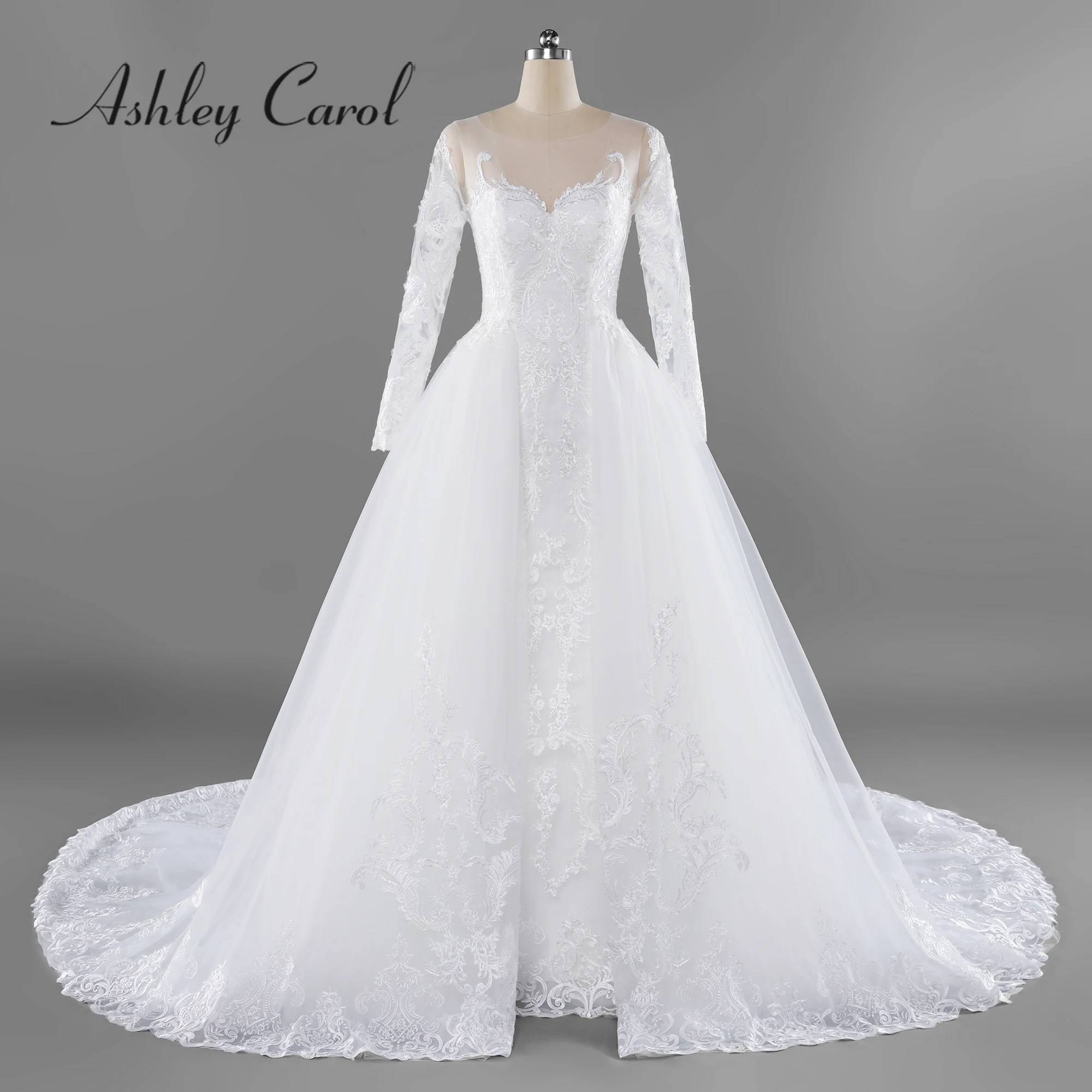 

Женское свадебное платье-Русалка с длинным рукавом Ashley Carol, 2023 свадебное платье со съемным шлейфом 2 в 1, Vestido De Novia