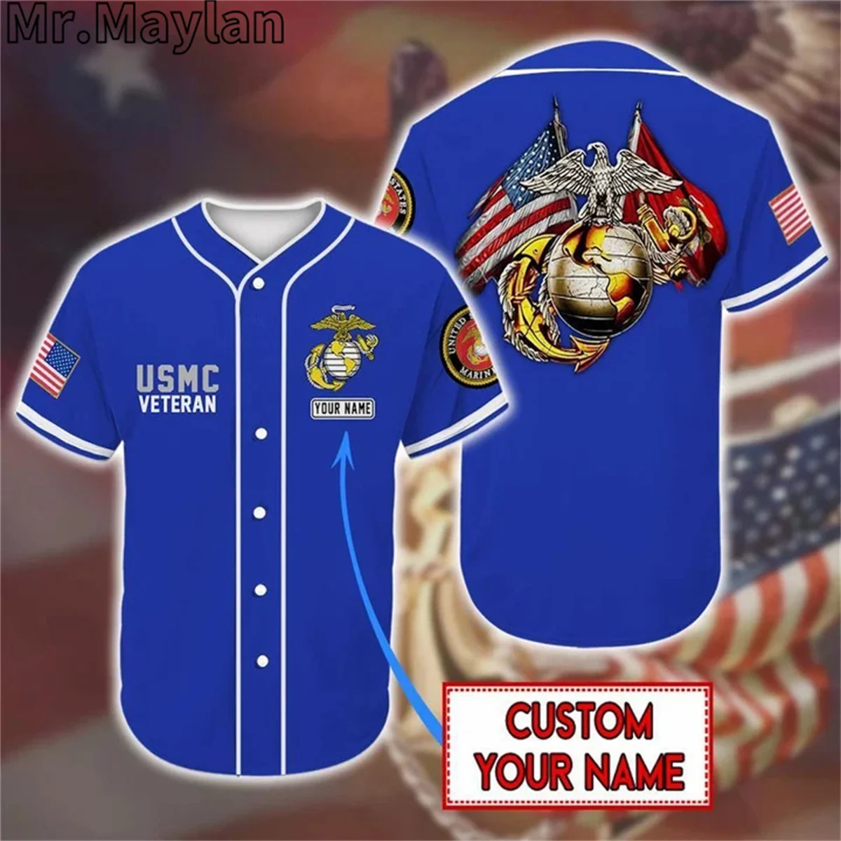 

Custom Name US Marine Corps Baseball Jersey Shirt American Veterans Baseball Shirt 3D Men's Shirt Casual Shirts hip hop Tops -31