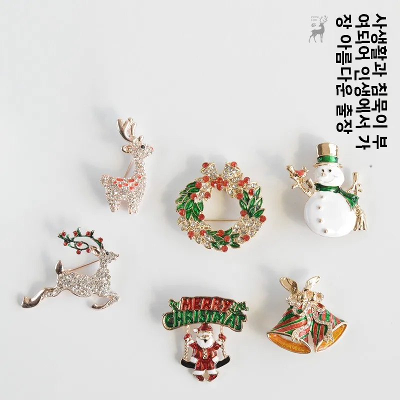 Park Yu Старший Санта-Клаус Олень Белл Снеговик Брошь из сплава Булавка Пальто