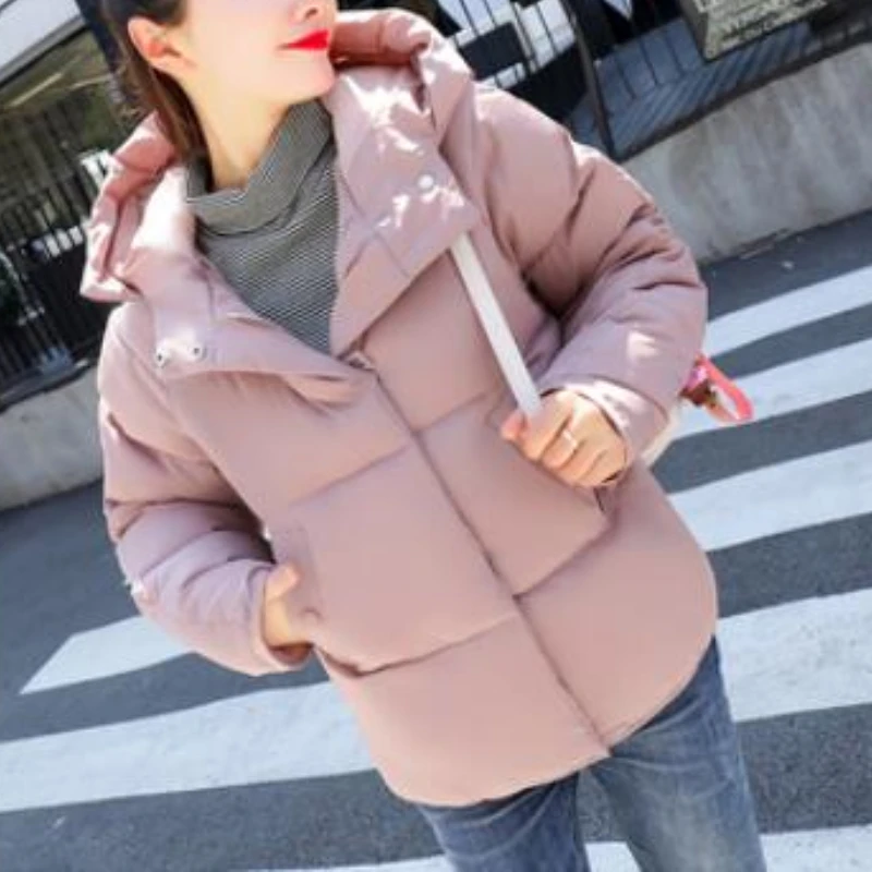Women Thick Outerwear Solid Hooded Coats 2021 Winter Jackets Short Female Cotton Padded Bread Jacket Coat Stand Collar Overcoat