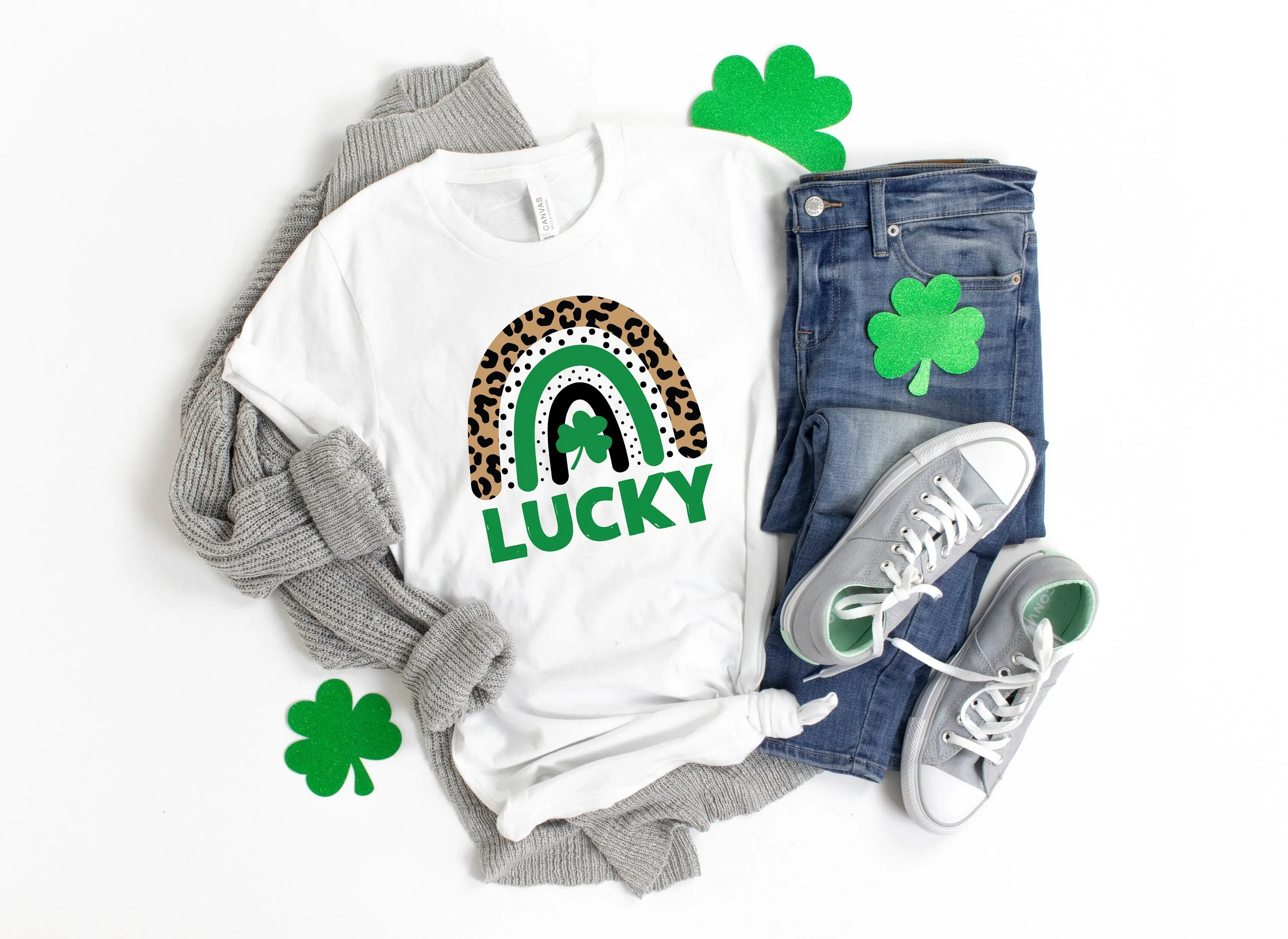 Shamrock T Shirt St Patricks Day Lucky Rainbow Me Irish Leopard Print Kiss