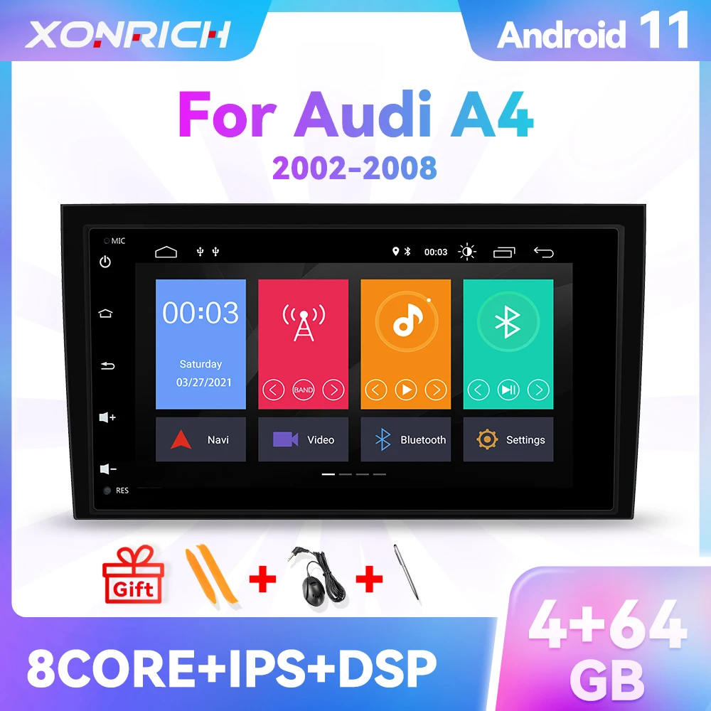 XONRICH 4Core Android 11 Car Radio For Audi A4 B6 B7 S4 B7 B6 RS4 B7 SEAT Exeo 2002-2008 RDS Multimedia GPS Navigation Head Unit