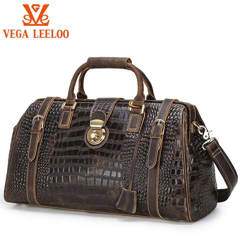 

Tide Cattle Men Leather Crocodile Grain Travel Bag Large Capacity With Lock Shoulder Cross-body Bag