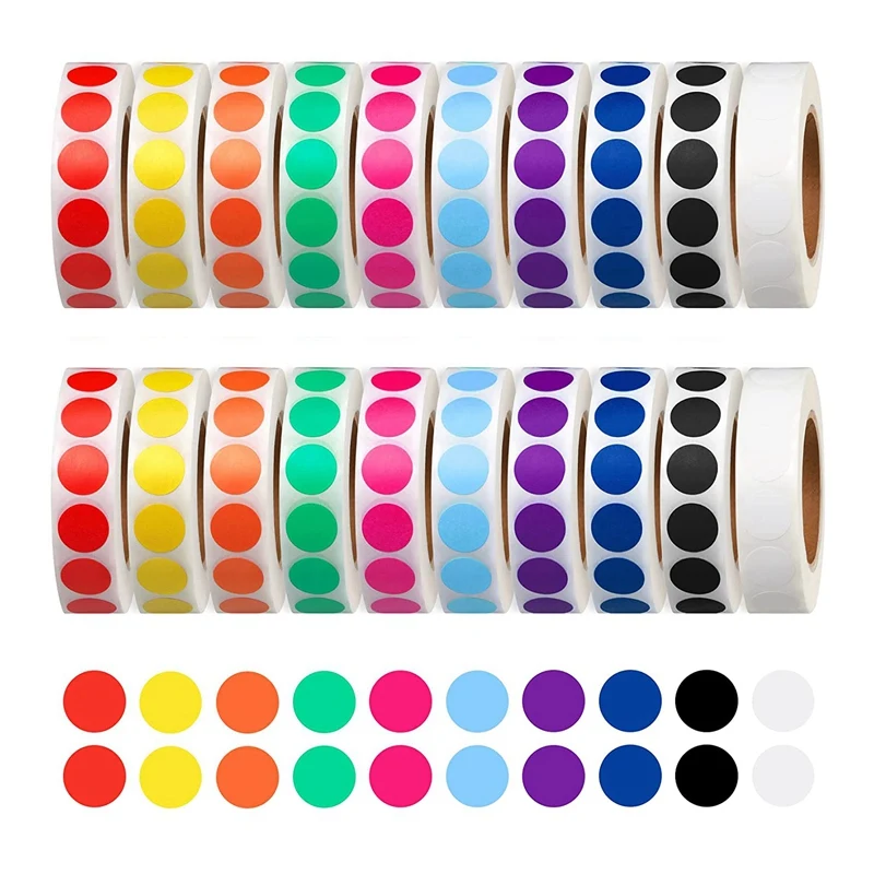 

20000 Pieces 1/2 Inch Round Color Coded Dot Labels Roll Sticker For Inventory Organizing File Sorting, 10 Colors