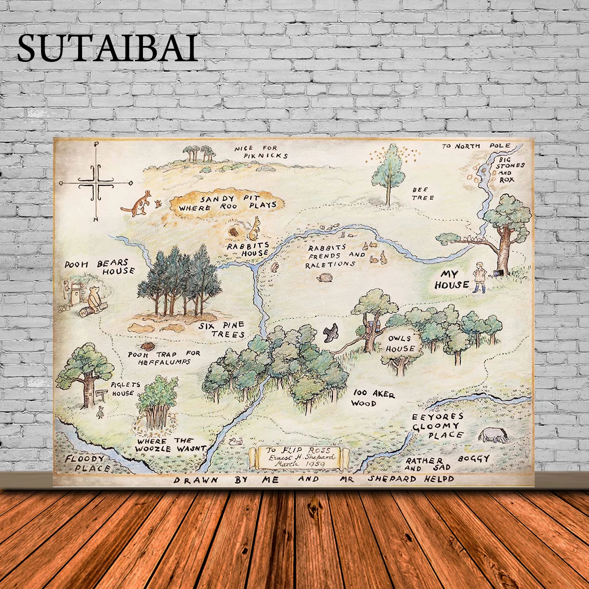 

100 Acre Woods Bear Theme Background Supplies Baby Shower Photography Backdrop Photo Winnie Pooh Map Wall Backdrop