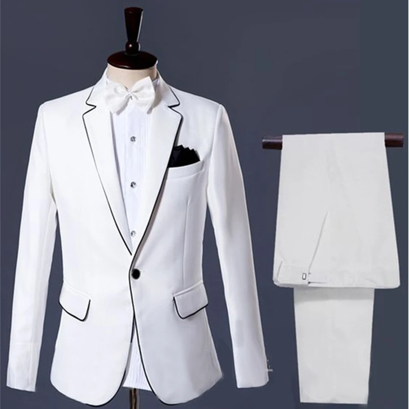 Men's Suit White Business Slim Fit Gentleman Groomsmen Banquet Custom Jacket Pants Two Piece Set Blazer Sets
