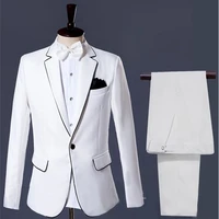 mens suit white business slim fit gentleman groomsmen banquet custom jacket pants two piece set blazer sets
