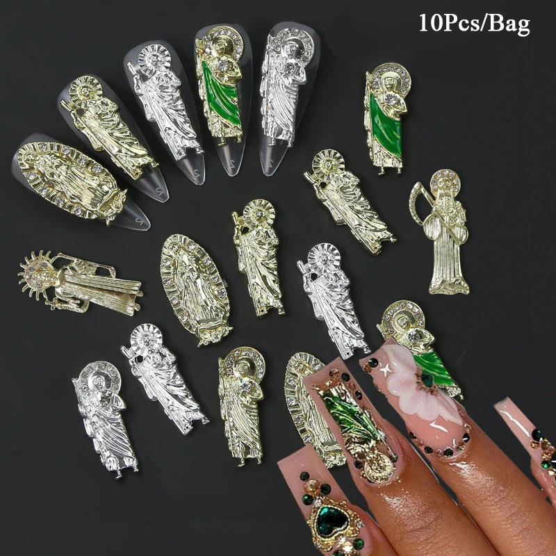 

10pcs Virgin Mary Nail Charms 3D Diamond Metal Nails Art Alloy Jewelry Gold Plated Salon Tips Manicure Decoration