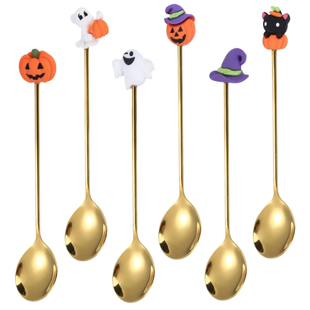 6 Pcs Lantern Dessert Baby Sauce Mingle Mocktails Bat Spoons Sugar Resin Halloween Style
