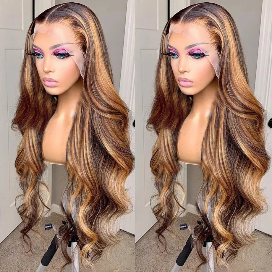 

30 Inch Body Wave Ombre Lace Front Wig Honey Blonde Glueless T Part Lace Colored Human Hair Wigs For Black Women Brazilian Wig