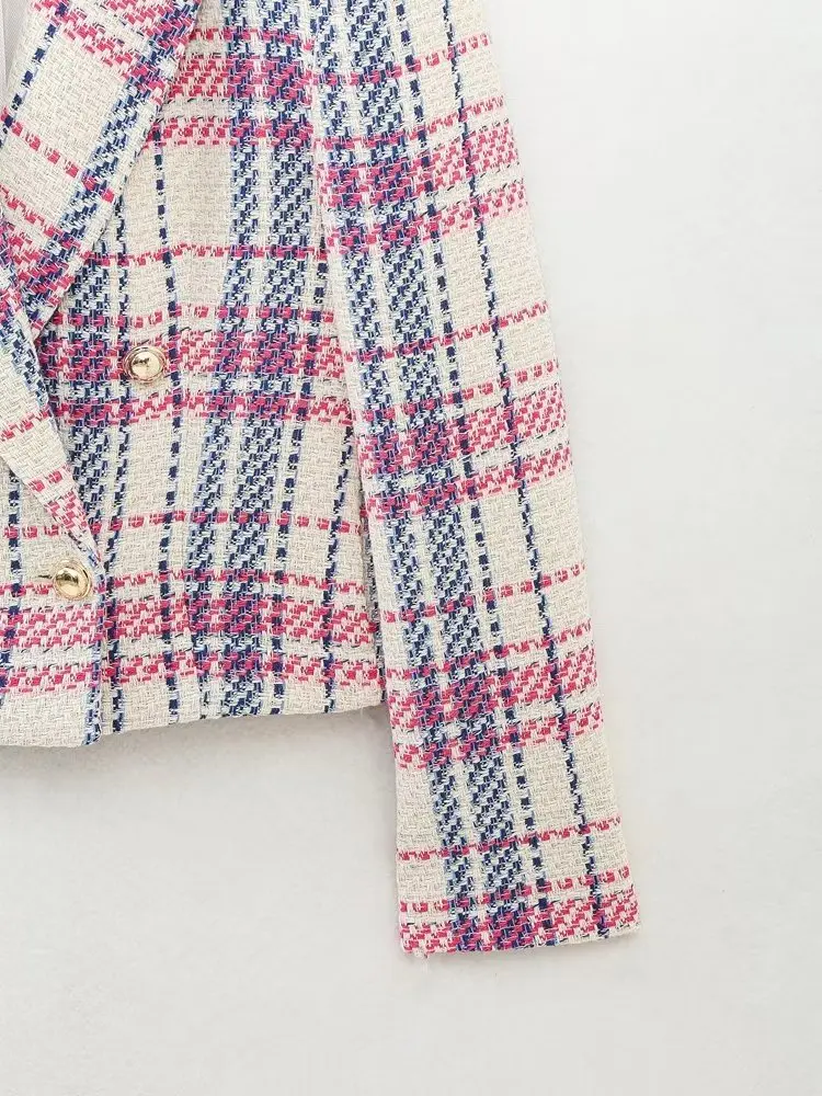 Jenny&Dave 2023 Spring Plaid Blazers Fashion Casual Texture Short Jacket Women Tops