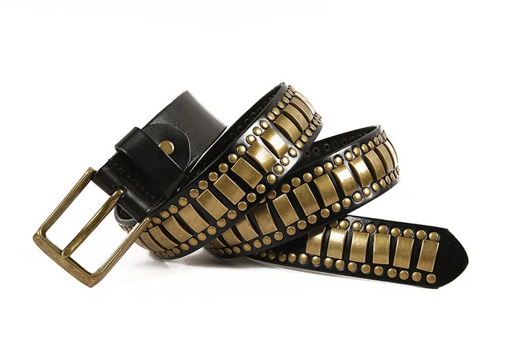 quality 2023 new high genuine luxury brand real Shipping,natural 100% cowhide vintage buckle belt.brand leather rivet belts,punk