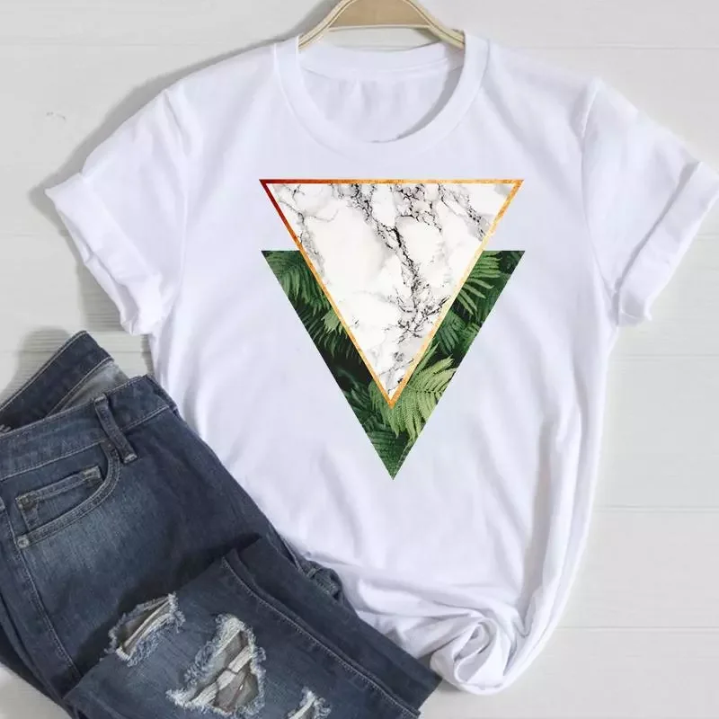 

Women Short Sleeve Geometric 2022 New Green Style Summer Female Tshirts Fashion Clothes Graphic T Top Lady Print Tee T-Shirt