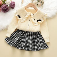 menoea girls christmas clothes winter doll collar sweater cardigan sequined plaid skirt two piece set for baby girl outfit sets