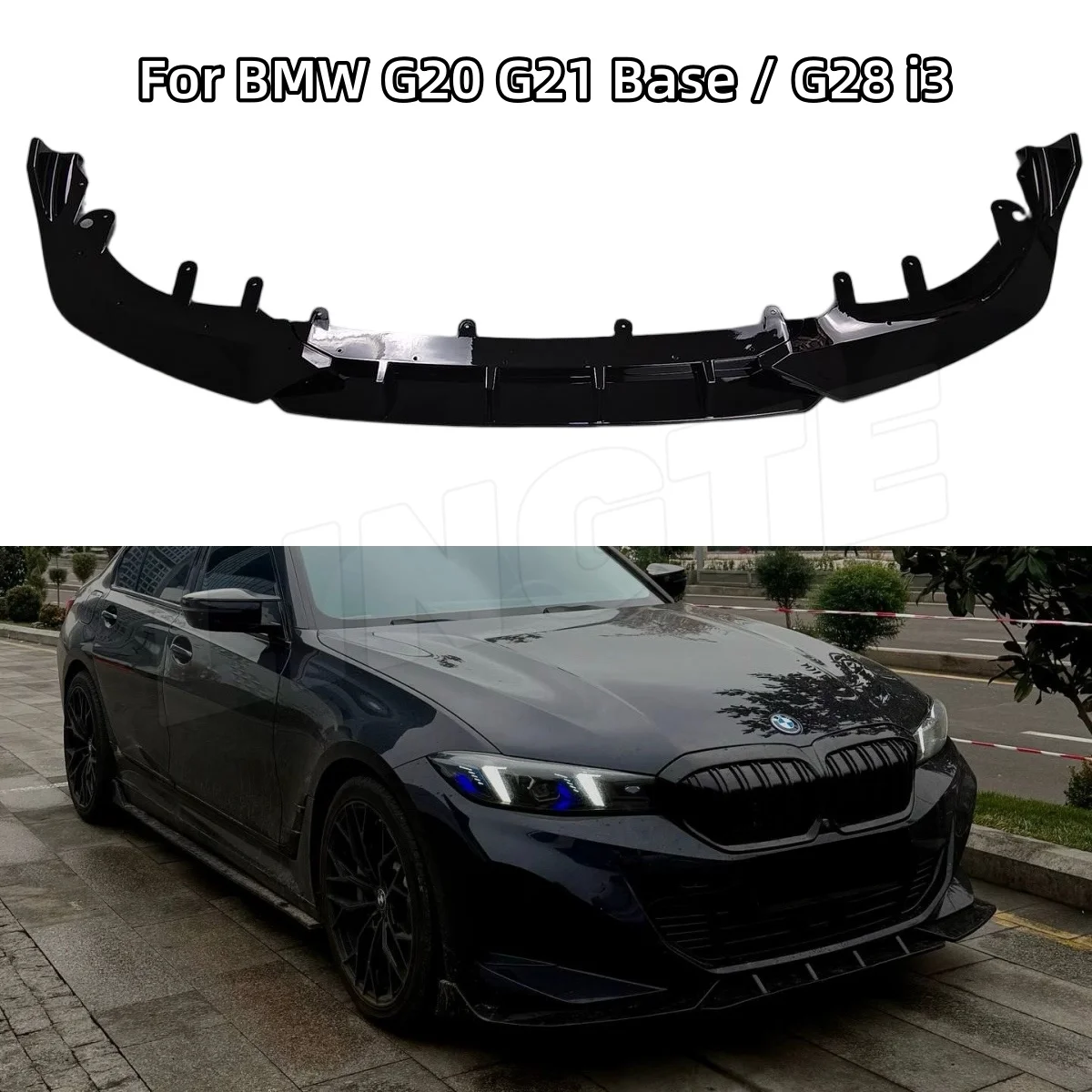 Фото Передний сплиттер бампера для BMW 3 серии G20 G21 BVA Berline LCI G28 i3 2023-2026, защитная накладка из ABS, тюнинг кузовных элементов. №1