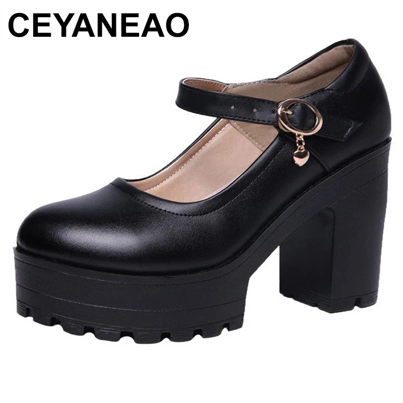 

Туфли женские на квадратном каблуке, туфли-лодочки на массивной платформе с пряжкой, черные туфли для офиса и танцев, маленький размер 33-43, весна 2023