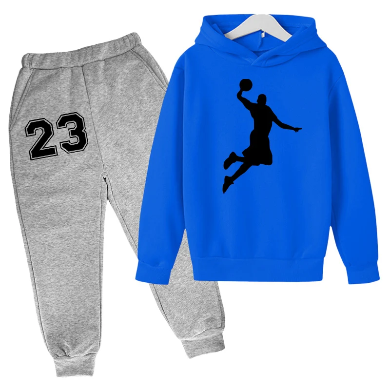 2023 Basketball Sports Hoodie Set Spring and Autumn Top + Trousers 2-piece Set Boys Children Girls Competition Training Clothes