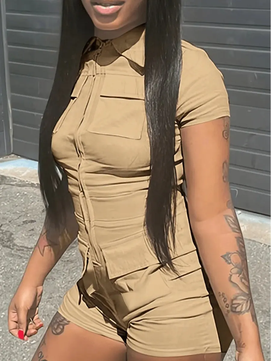 LW Zipper Pocket Design Romper Sexy Sporty Zipper Sleeveless Rompers Playsuits All In One Jumpsuit Women Shorts Summer Clothes