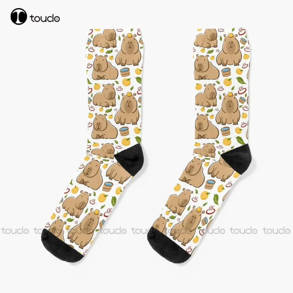 Фото Носки Capybara Yuzu Onzen с узором для ванны, уютные носки, персонализированные носки унисекс для взрослых и подростков, молодежные носки 360° °   Цифровая печать мультфильма №1