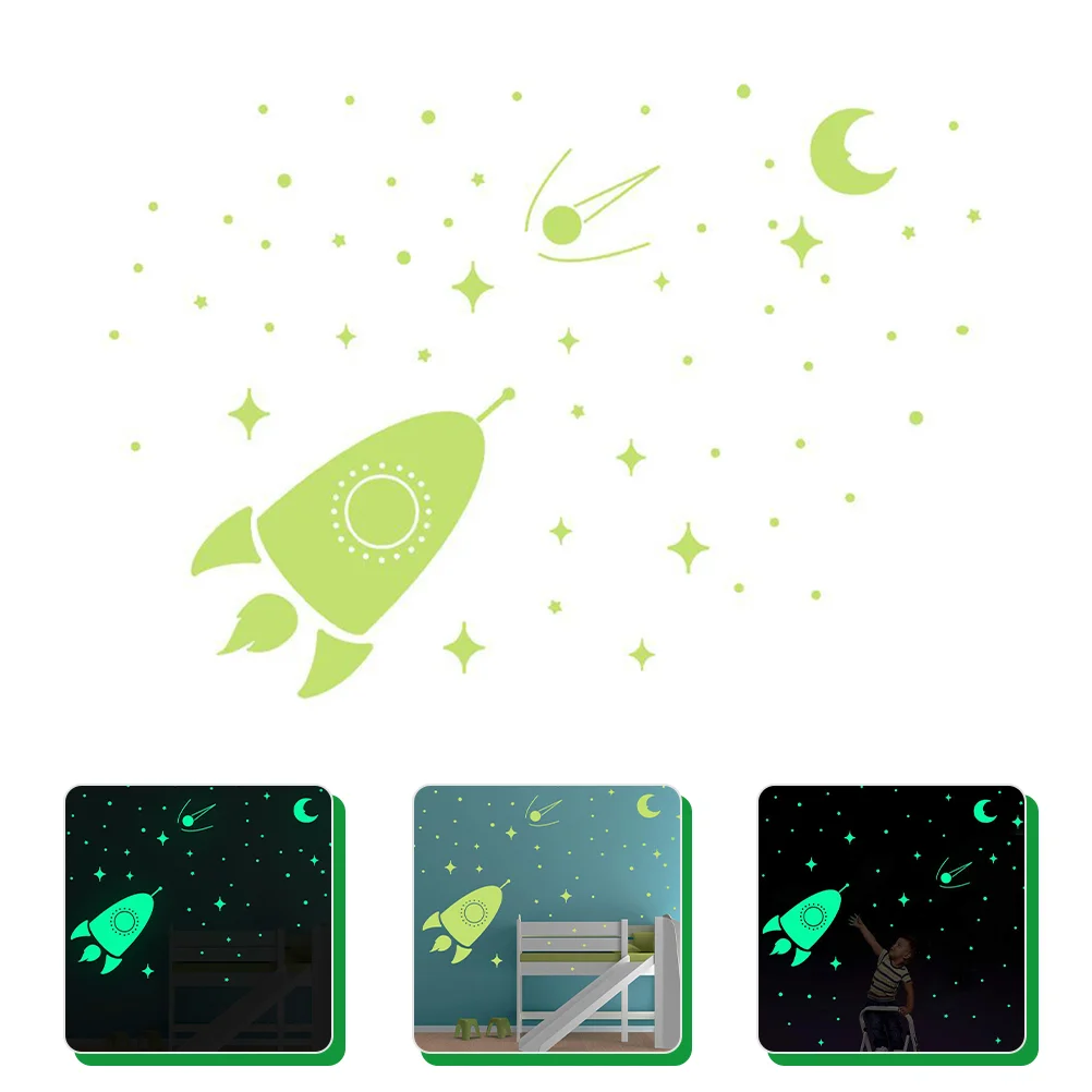 

1 Set Stars Moon Spaceship Wall Stickers Luminous Wall Decals Decoration
