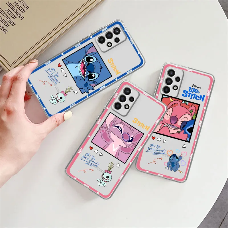 

Blue Stitch and Pink Angie Soft Silicone Case For Samsung Galaxy A13 A32 A12 A03 A22 A14 A52 A73 A04 A51 A72 A41 Cover Fundas