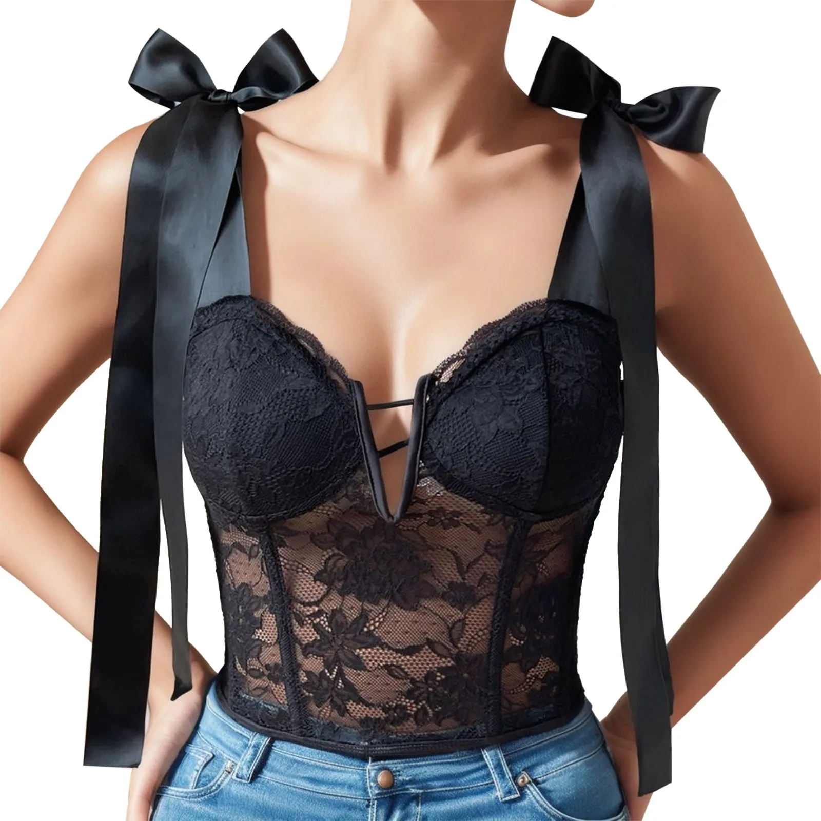 Женский сексуальный кружевной жилет элегантный прозрачный черный топ-дирндль