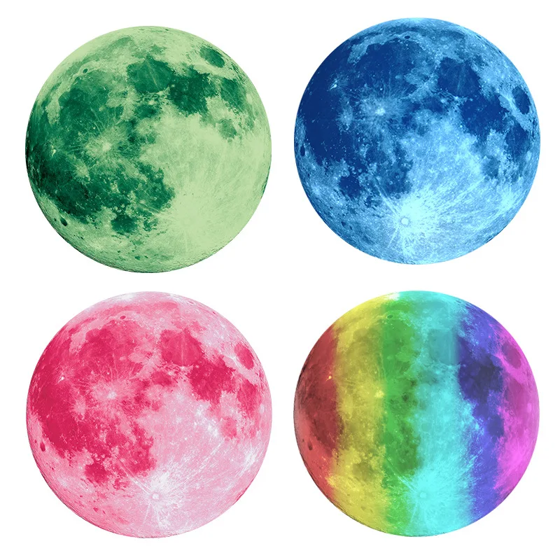 

30cm Luminous Moon Wall Sticker Children's Room Decorative Luminous Moon Decorative Sticker Green Light/Blue Light/Pink Ligh