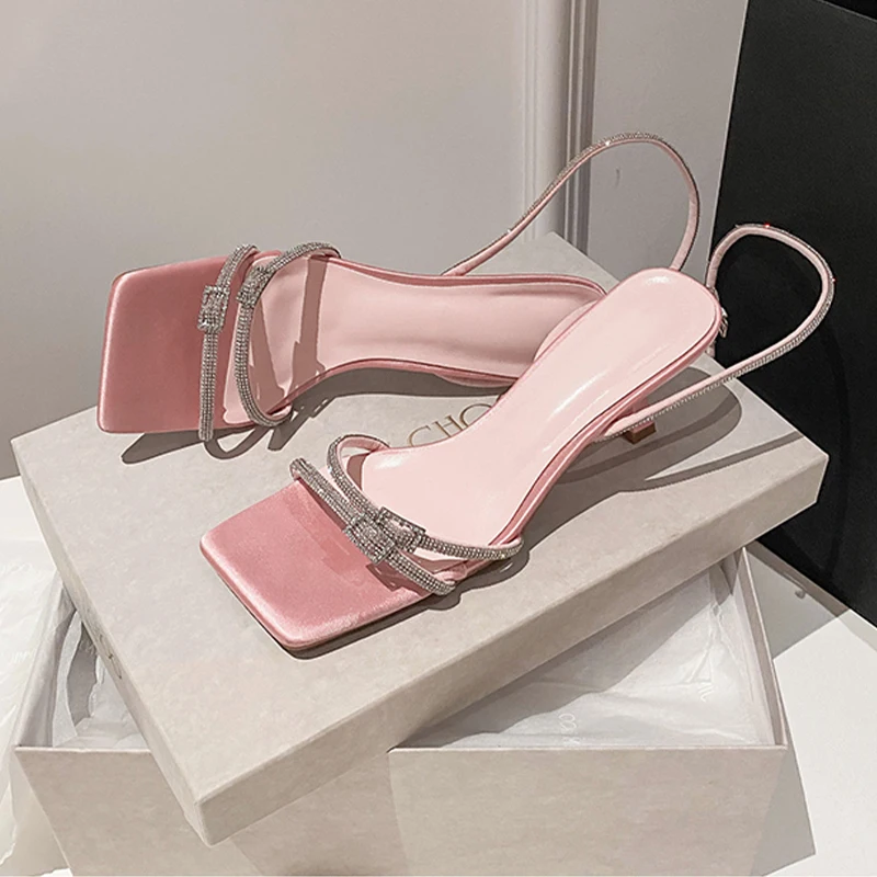 

Босоножки женские на среднем каблуке, модные туфли-лодочки с кристаллами, туфли-лодочки, пикантные шлепанцы, классические, лето 2023