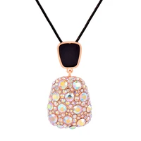 kioozol trend colorful rhinestone square pendant chain rose color long necklace for women wedding party jewelry 2022 466 ko1