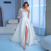 fivsole 2022 a line long satin wedding dresses one sleeve sweetheart lace princess bridal bride gowns vestido de noiva dress