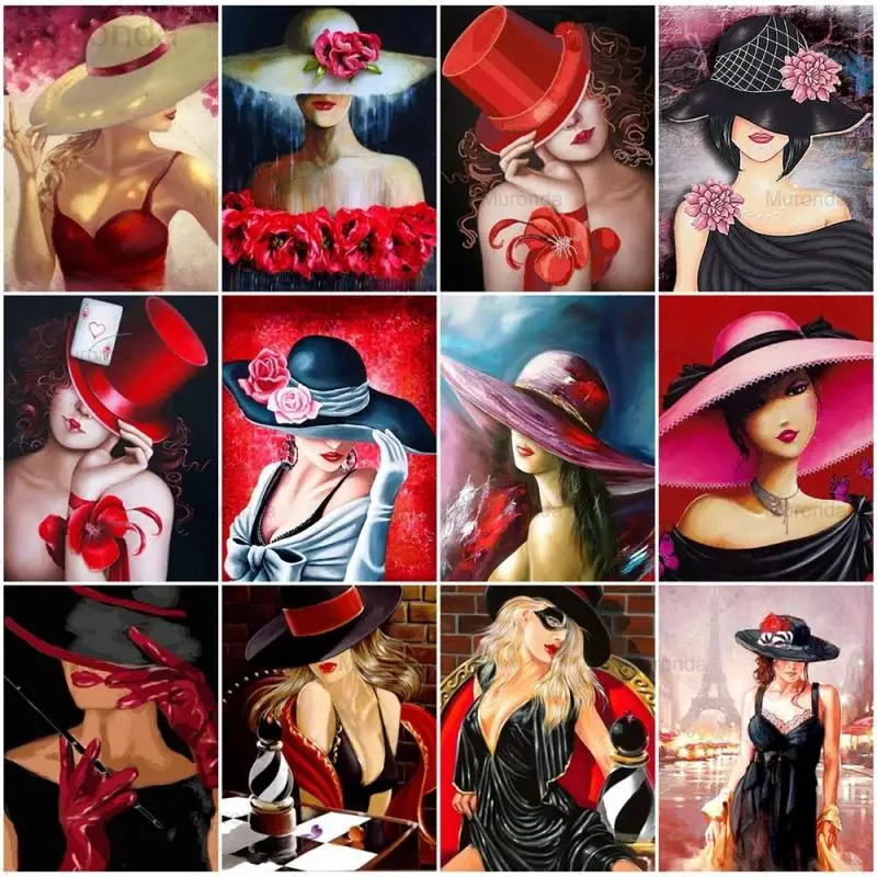 

DIY Diamond Painting Elegant Hat Lady 5D Diamond Embroidery Cross Stitch Woman Portrait Picture Of Rhinestones Mosaic Home Decor