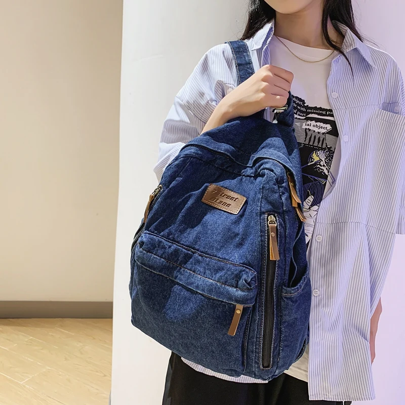 

Fashion Ladies Soft Canvas School Backpack Trendy Denim Boy Girl Travel Student Bag Male Female College Backpack Men Women Bags
