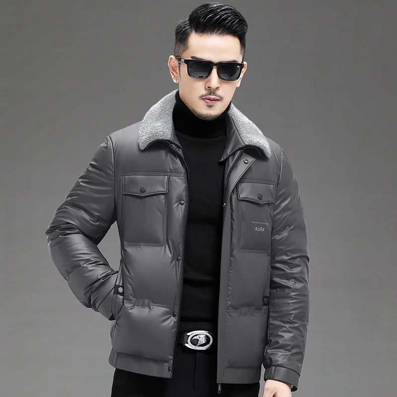 Down Jacket Men Eather Bright Face Winter New Warm Solid Color High-grade Waterproof Lapel Short Handsome Coat Man Dropshipping