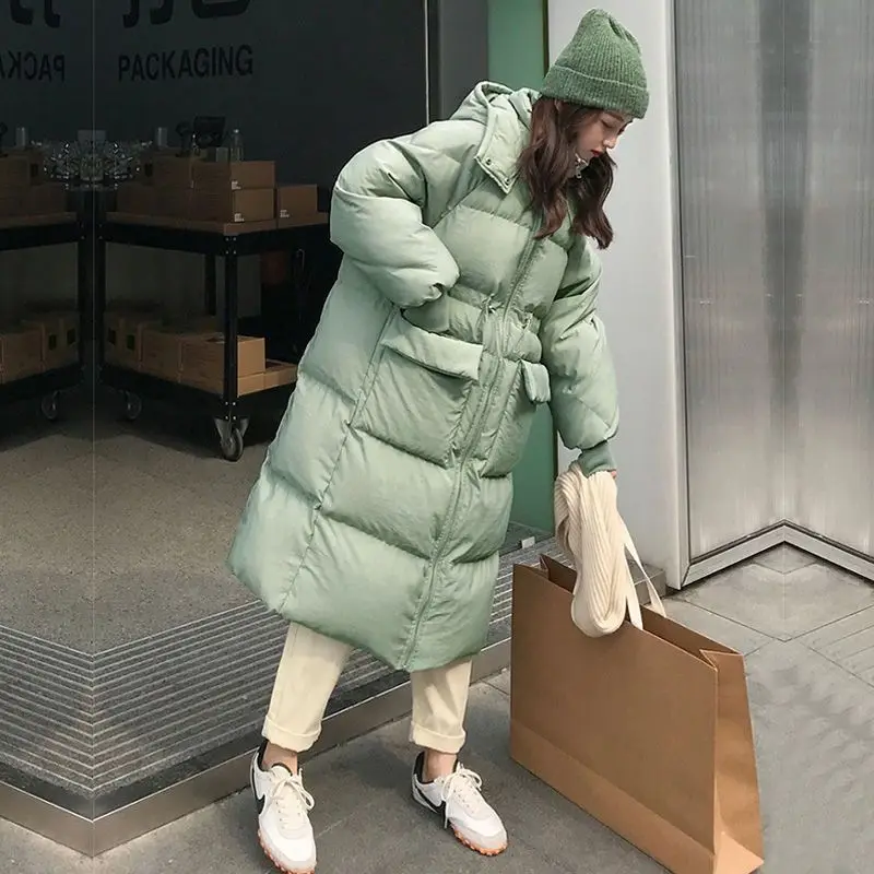 Long Down Cotton-padded Jacket Women 2023 New Korean Bread Coat Fashion Loose Thickened Cotton Coat Black Clothing Winter Purple