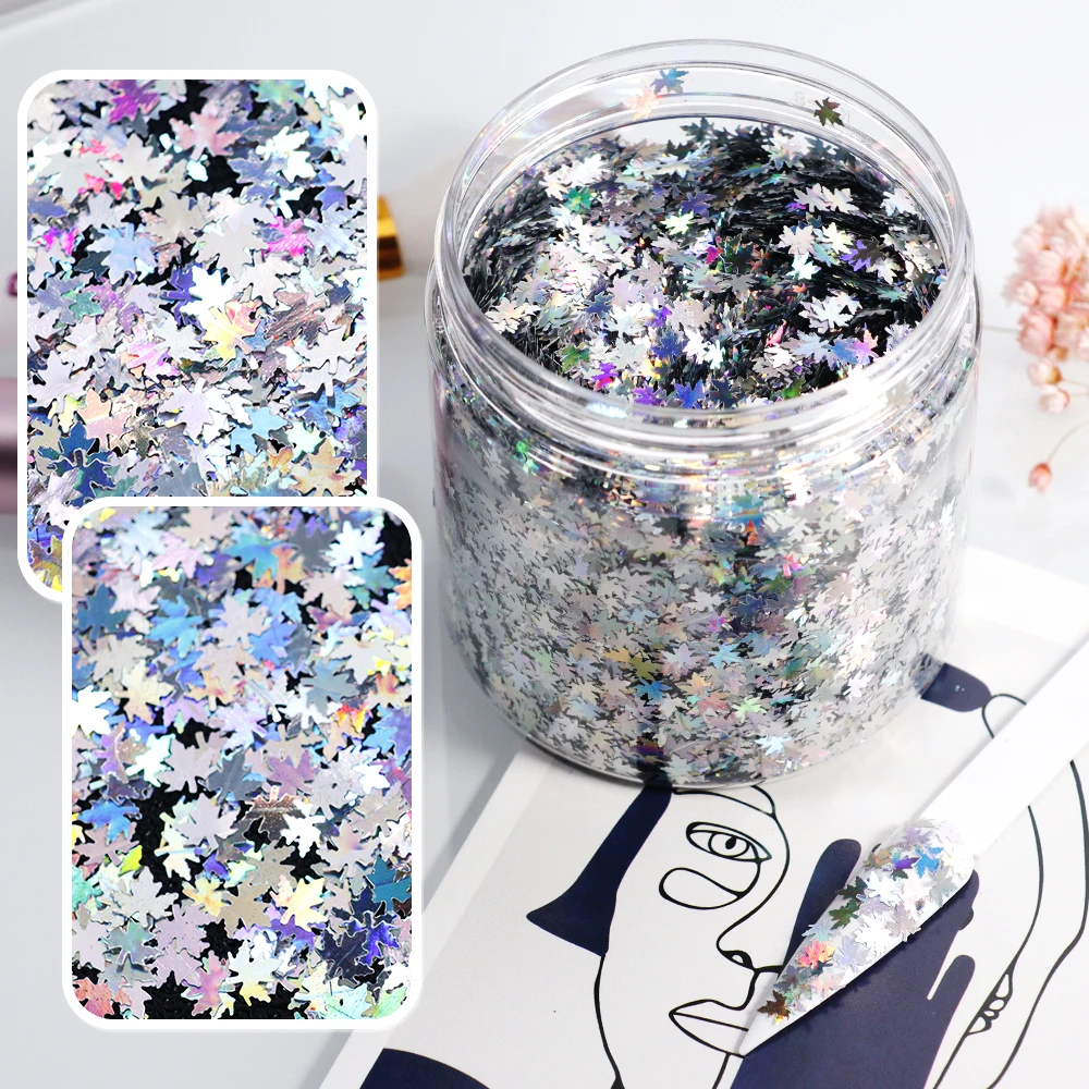 

50g Holographic Maple Leaf Nail Sequins Ultra-thin PET Paillettes For Nail Art Decoration Glitter Flakes DIY Manicure Supplies