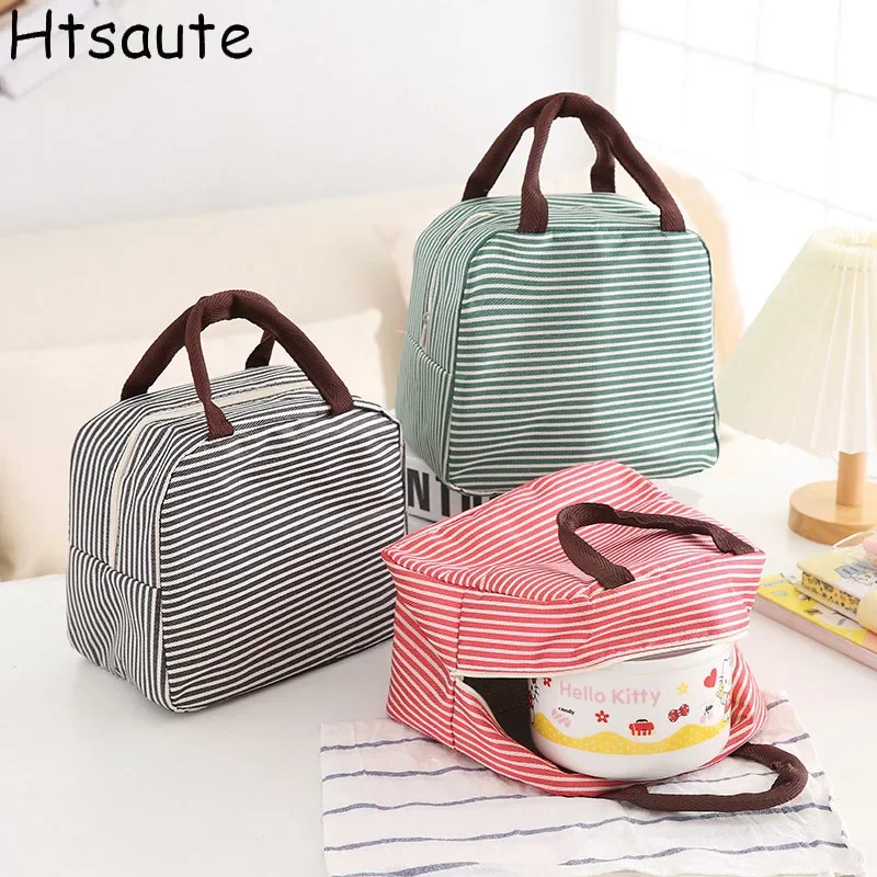 

Stripe Women's Kids Lunch Bags Waterproof Insulated Picnic Foods Storage Container Handbag Thermal Lunch Box Cooler Bags