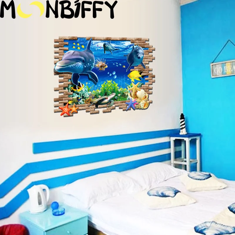 

3D подводный мир, фотообои для детской комнаты, спальни, украшение для дома, настенный плакат, искусство, наклейки