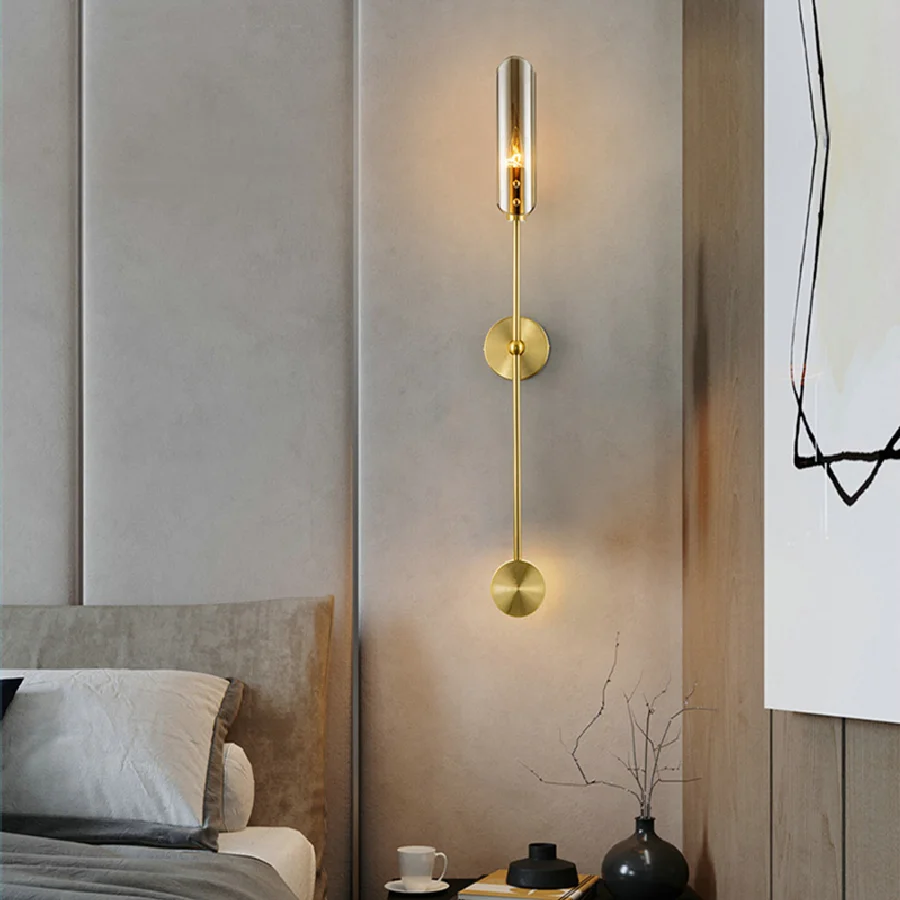 

Postmodern Gold Wall Lamp Indoor Copper Sconce Glass LED Wall Light For Living Hall Dining Room Bedroom Kitchen Decorative Lamp