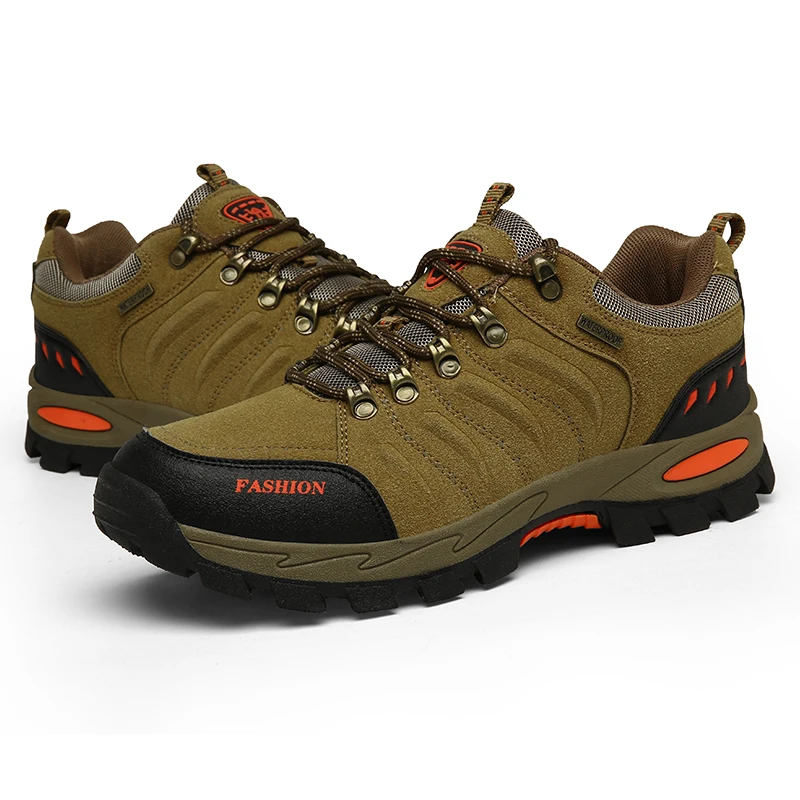 HIKEUP Men's Hiking Shoes Suede Leather Outdoor Shoes Wear-resistant Waterproof Men Trekking Boot Walking Tactical Sneakers