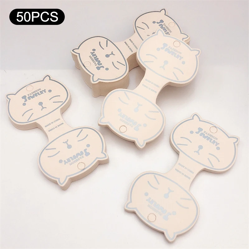 

50pcs Cat Face Kraft Paper Packing Tag Cards Handmade Hair Jewelry Display Stamp