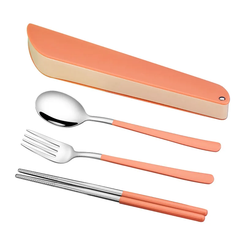 

1set Portable Travel Tableware Set Stainless Steel Dinnerware For School Picnic Chopsticks Spoon Fork Dinner Set With Box