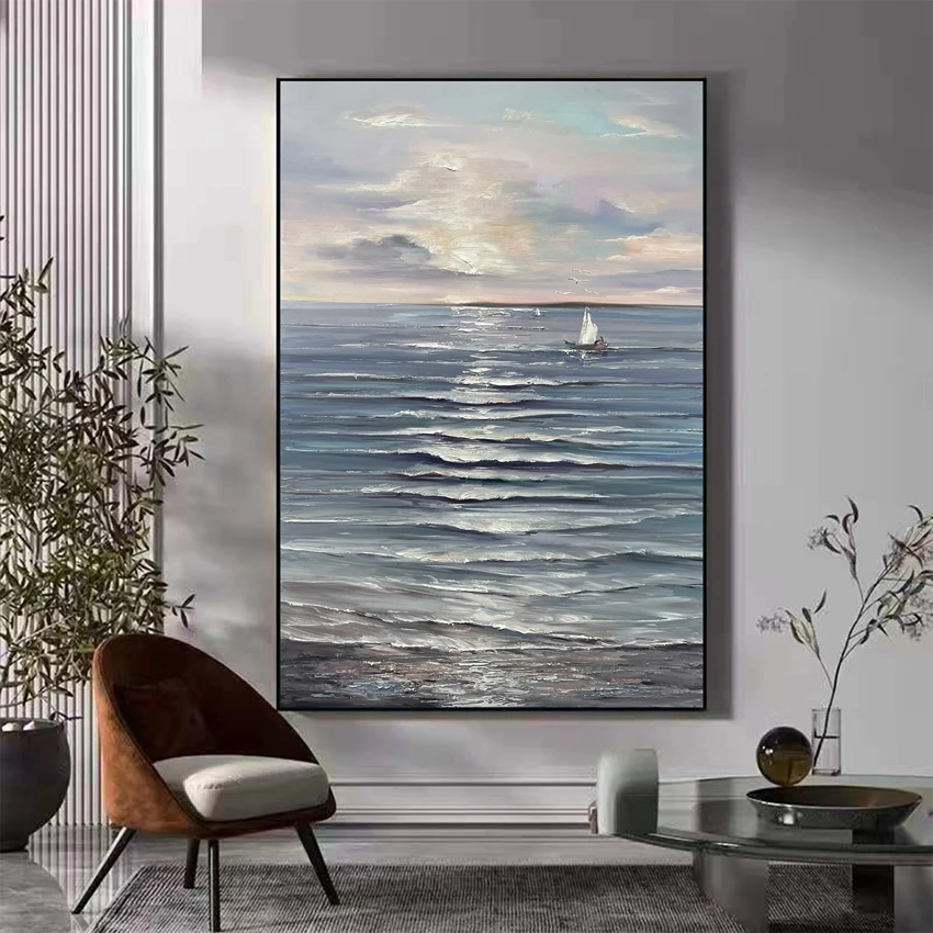 

Natural Sea Wave Landscape Oil Painting Wall Canvas Home Art Hand Picture Modern Canvas Artwork For Living Room Unframed