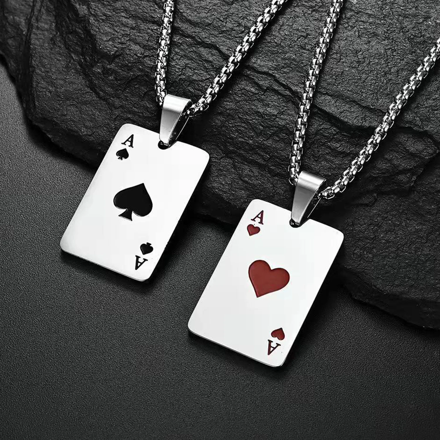 Ожерелье-цепочка с подвеской в виде карты для покера из нержавеющей стали женщин