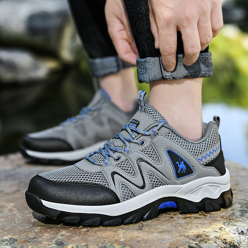 2022 Brand Outdoor Hiking Shoes Men Mesh Breathable Trekking Sneakers Anti-wear Comfortable Trail Climbing Upstream Shoes Men