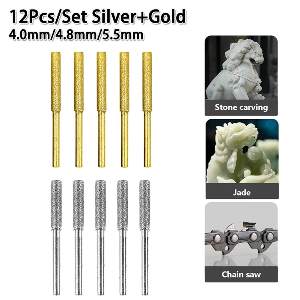 

12Pcs/Set Diamond Chainsaw Sharpener Coated Cylindrical Burr Chainsaw Sharpener Grinder Chain Saw Grinding For Metal Polishing