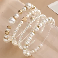elegant imitation pearl bracelets set for women fashion heart love elastic rope jewelry daily life accessorie am4342